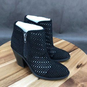 Esprit Black Perforated Faux Suede Zip Up Booties Ankle Boots Womens Size 6